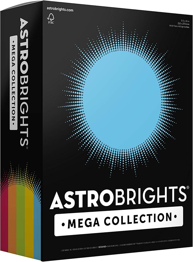 Astrobrights Mega Collection, Colored Cardstock,"Classic" 5-Color Assortment, 65 lb/176 gsm, 8.5" x 11" - MORE SHEETS! (91630) (Pack of 1920)