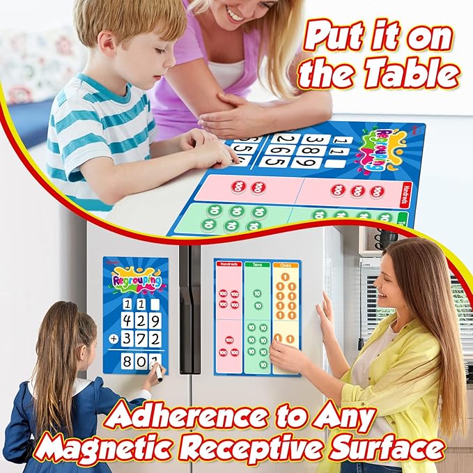 Aizweb Regrouping Base Ten Place Value,Addition and Subtraction Math Manipulatives,Magnetic Dry Erase Board for 1st 2nd 3rd Grade Student Classroom Must Haves,Math Games for Kids Homeschool Supplies
