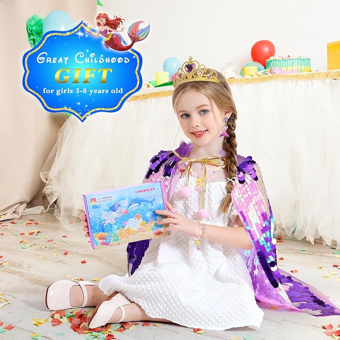 Princess Dress Up Toys Mermaid Dress Up Cape Kit 9 Pcs Gift Set for Little Girls 3-8 Years Old