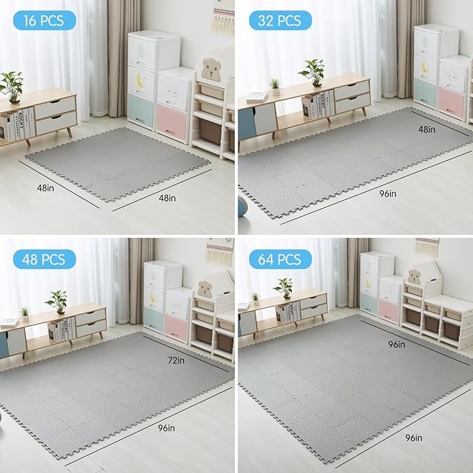 Coolcandy EVA Foam Play Mat, 16 Tiles Colorful Baby Play Mat, Square Kids Playmat with Solid Colored, 0.4" Thickened Interlocking Foam Floor Tiles, Puzzle Play Mat for Baby Exercise, Playing (Gray)