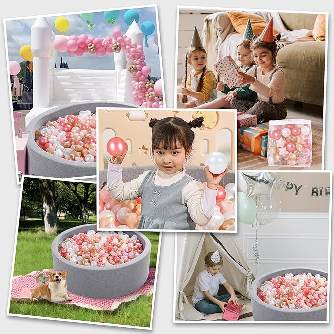 Ball Pit Balls Pack of 100 200 500 - Star and Round Set BPA Free Phthalate Free Non-Toxic Crush Proof Play Balls Soft Plastic Balls for Toddlers Baby Kids Birthday Pool Tent Party