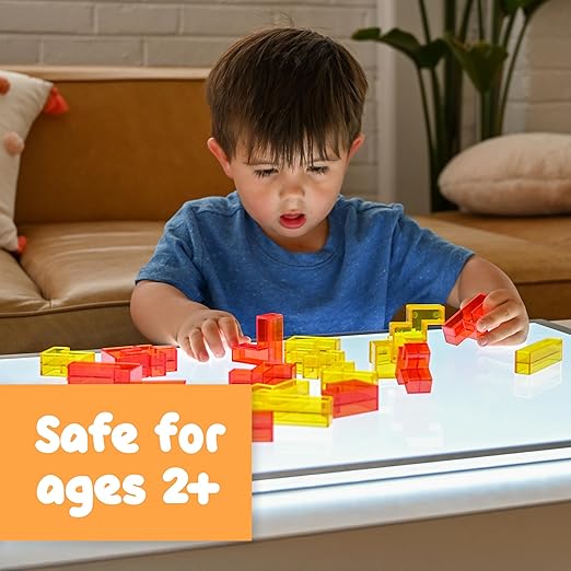 SPARK & WOW Light Table Blocks, 12 Shapes and Two Colors, Toddler Sensory Building Blocks, Translucent Light Table Manipulatives, Sensory Toys for Toddlers