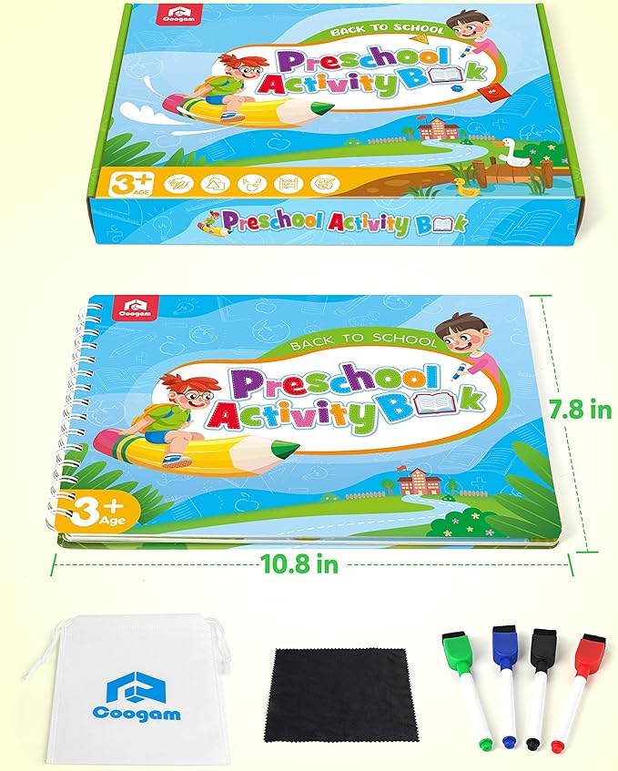 Coogam Magic Writing Practice for Preschool with Color Pattern, Learn to Write Workbook for Kids Age 3-12 Toys, Reusable Alphabet Numbers Tracing Book Learning Activities