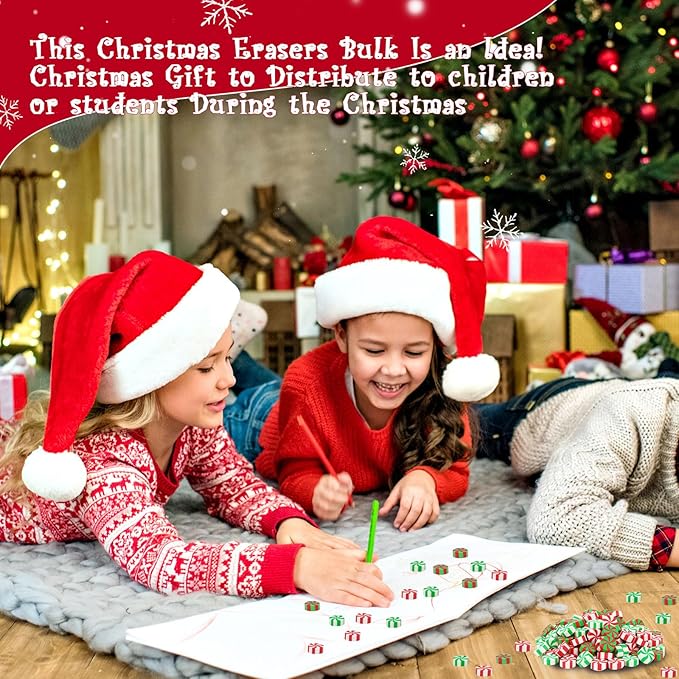 JUNEBRUSHS 150Pcs Christmas Erasers for Kids Bulk, Cute Mini Peppermint Candy Cane Pencil Erasers Novelty Holiday Erasers for Student Classroom Rewards Christmas Prizes Gifts Stocking Stuffers