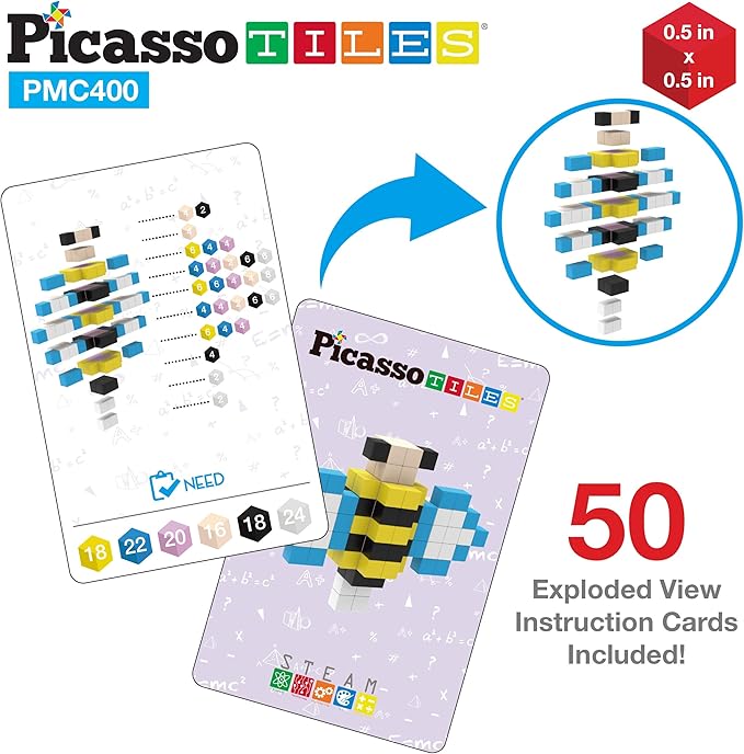 Picasso Cubes 0.5” Pixel Magnetic Puzzle Cube 400 Piece Mix & Match Sensory Toys STEAM Education Learning Building Block Magnets Children Construction Toy Set Stacking Magnet Creative Kit PMC400