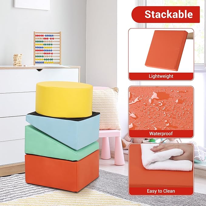 GarveeLife Foam Climbing Blocks for Toddlers, Waterproof Toddler Climbing Toys, Baby Jungle Gym Indoor Lightweight, Easy to Clean Foam Play Gym 5PCS