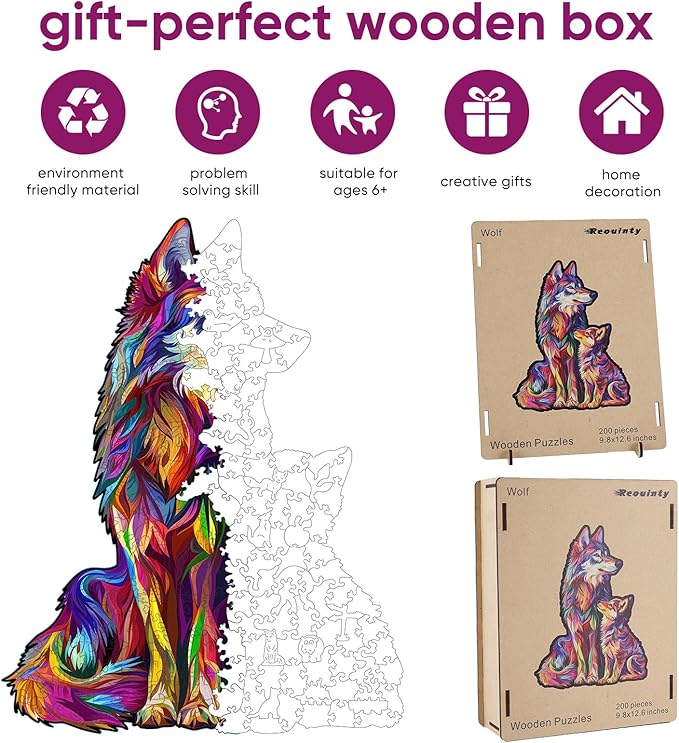 Wolf Puzzles for Adult 500 Piece, Family Wooden Puzzle for Adult, Challenging Puzzle, Luxurious Shaped Wooden Puzzles for Adults, Family Game 15 x 19.2in