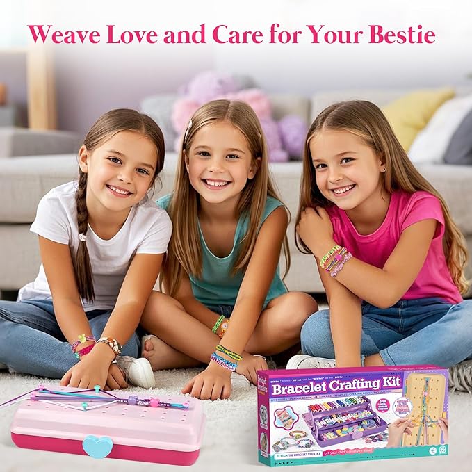 Friendship Bracelet Making Kit with Storage Box,DIY String Bracelet Arts and Craft for Girls Aged 8-12,Kids' Travel Activity Toy Set,Easter Birthday Gifts for Ages 6 7 8 9 10 11 12 Year Old Red