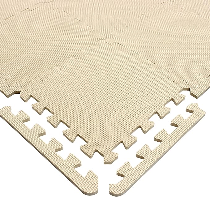 Yostrong® 18 Tiles Interlocking Puzzle Foam Baby Play Mat with Straight Edges for Playing - EVA Babies Crawling Mat | Rubber Floor Work Out Mats for Home Gym. Beige. YOC-Jb18S18