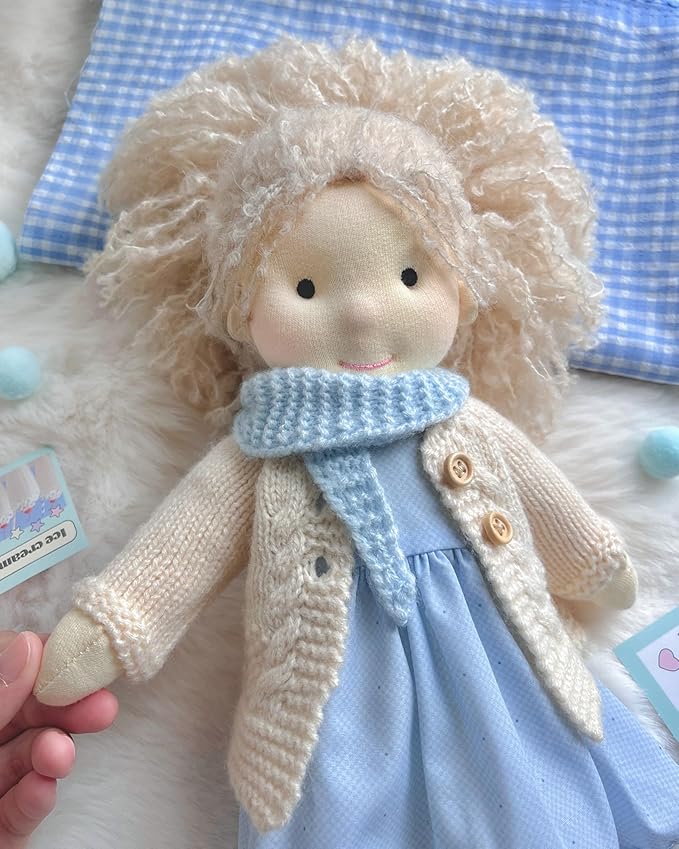 BlissfulPixie Handmade Waldorf Doll- Florke 12", Soft Girl Rag Doll with Cute Stuffed Plush, Ideal First Doll for Babies & Toddlers