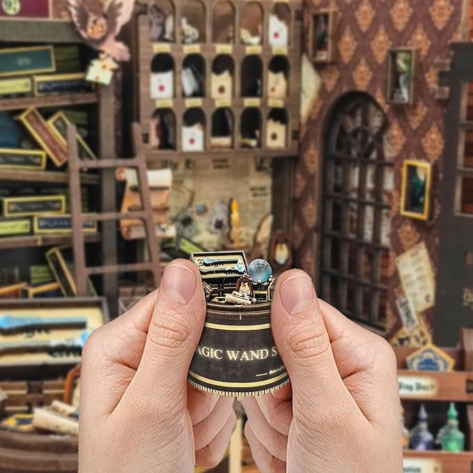 DIY Book Nook Kit,DIY Miniature Dollhouse kit,3D Wooden Puzzle Magic Bookend Bookshelf Insert Decor with Led Light,Gifts for Adults Teens and Beginners -Magic Wand Shop(SQ-51)