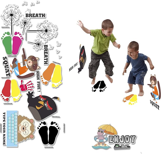 Classroom Decor Sensory Path Decals for Floor & Wall - Dynamic Funny Squat, High Five, Push Wall Hopscotch Floor Stickers for Boosting Gross Motor Skills