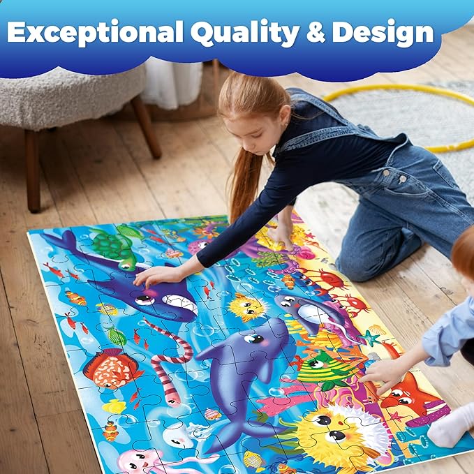 QUOKKA Giant Floor Puzzles for Kids Ages 4-6 - 2x3 Feet 48 Piece Puzzles for Toddlers 3-5 - Large Educational Kids Puzzles Ages 2-4 - Ocean Activity Game for Boys and Girls