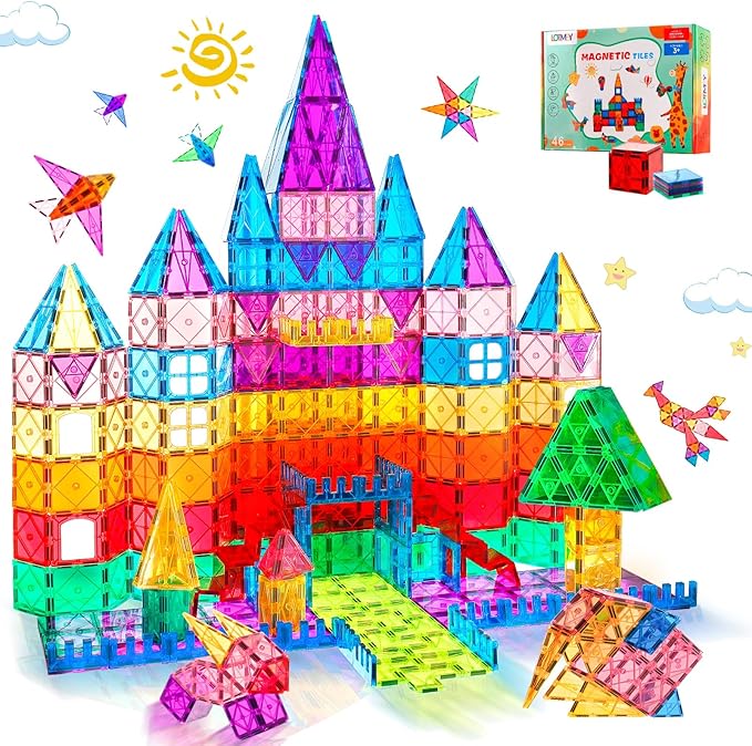 Magnetic Tiles for Kids, Magnetic Blocks Building Toys, 3D Magnet Tiles Preschool Educational Stacking STEM Toys for Toddlers Kids 3 4 5 6 7 8-12