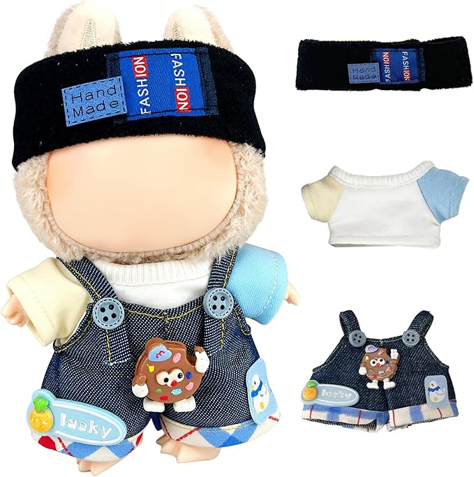 Overalls Doll Clothes ,17cm/15cm Dolls Outfit Set,Accessories for Doll,Stylish Clothes Set Dress Up (No Doll) (Blue Overalls Suit)