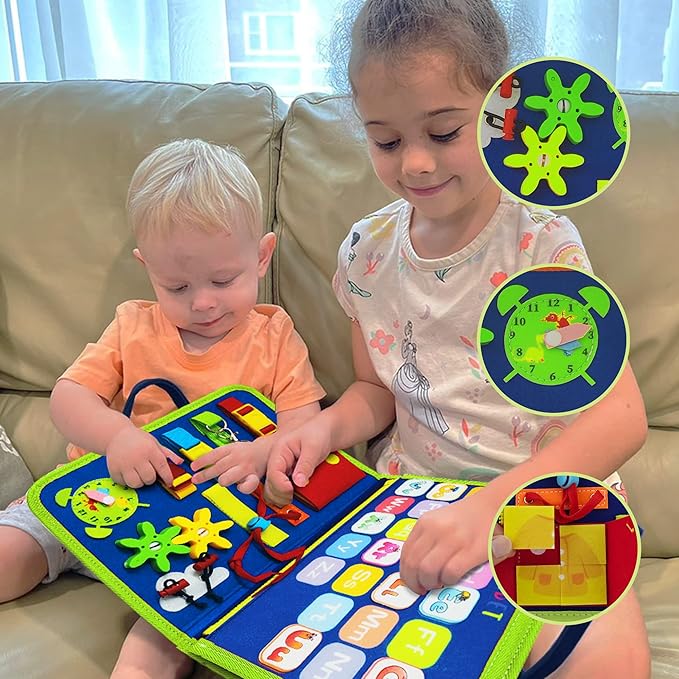 Dinosaur Montessori Learning Toy for Toddlers Ages 3-5 Years, Busy Sensory Board with Educational Activities, Travel-Friendly Developmental Skills Toy