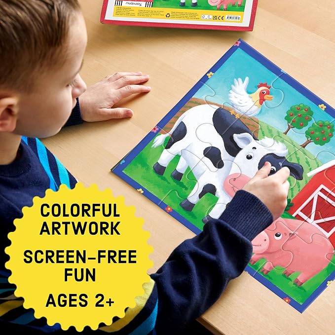 Mudpuppy On the Farm – 12 Piece Puzzle with Reusable Zipper Pouch Featuring Colorful and Fun Illustrations of Farmyard Animals Perfect for Easy Storage and Travel
