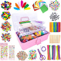 1405 Pcs Art and Craft Supplies for Boys and Girls, Toddler DIY Craft Art Supply Set Included Pipe Cleaners, Pom Poms, Feather, Folding Storage Box - All in One for Craft DIY Art Supplies (F0-Pink)