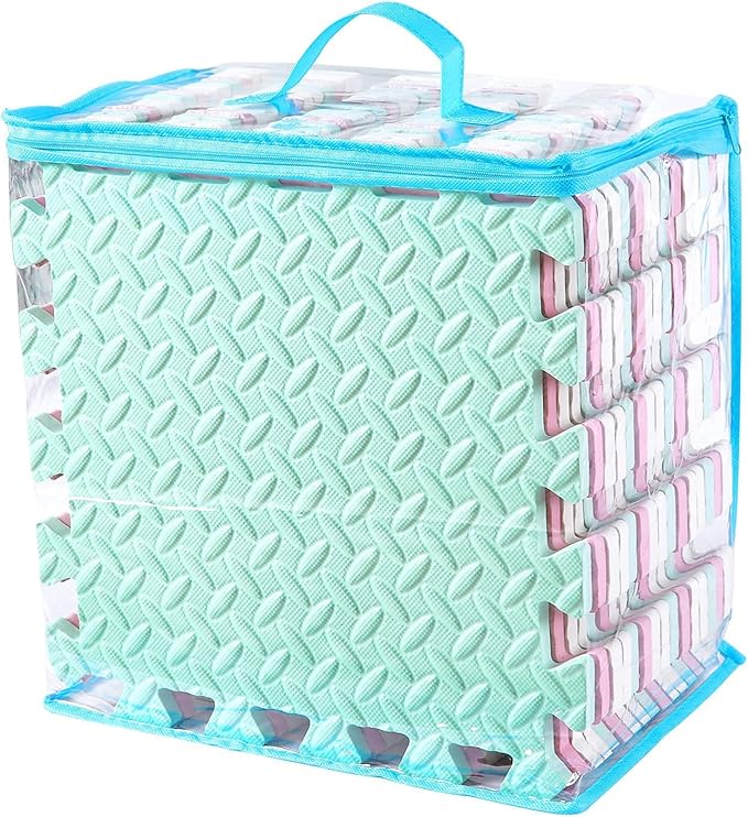 Foam Play Mat for Baby, 0.4 Inch Thicked Interlocking Floor Mats with Solid Colors, Squares Non-Toxic Baby Play Mat, EVA Foam Puzzle Floor Mats for Toddlers, 16 Tiles(White/Pink/Bean Green)