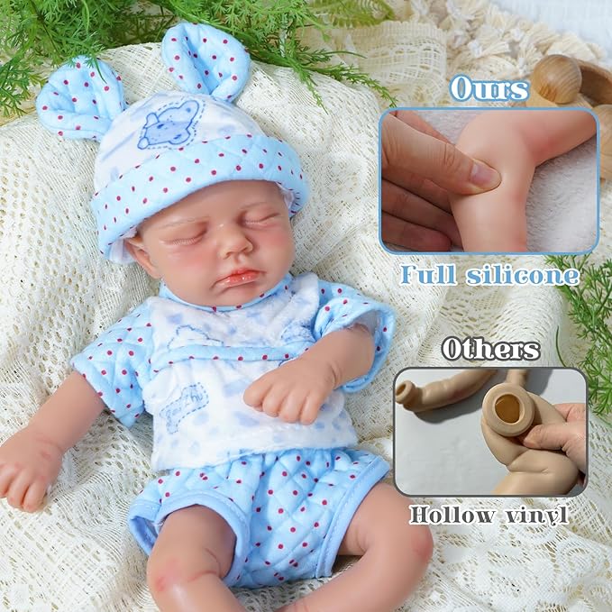 Reborn Baby Dolls Silicone Full Body 12in Weighted Real Life Closed-Eyes Boy Dolls Lifelike Newborn Baby Soft Body Flexible Limbs Not Vinyl