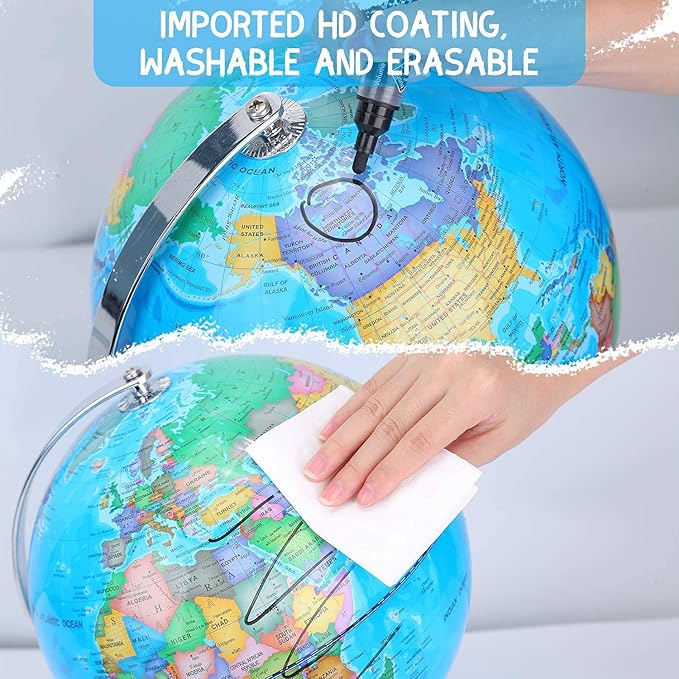 6 in1 Illuminated Large World Globe for Kids & Adults All Ages High Clear Map 12inch, Illuminates Educational Interactive STEM Toy, Light Up Kids Globe Lamp,Gifts For Boys And Girls