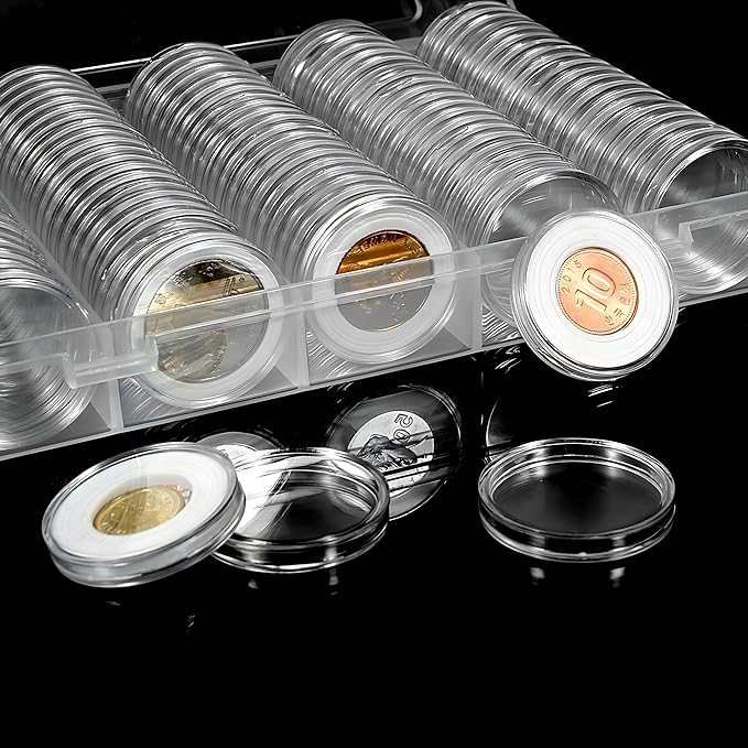 FRIMOONY 2 Pack 30mm Coin Capsules, with Foam Gasket and Plastic Storage Box, for Coin Collection