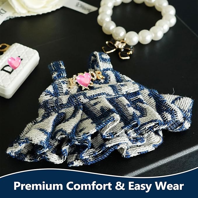 17cm Doll Clothes Set with Fashion Accessories - Premium Luxury Baby Doll Outfits & Designer Clothes Bundle, Unique Fashion Style Dresses with Hat & Pearl Necklace & Bag Accessories(Blue)