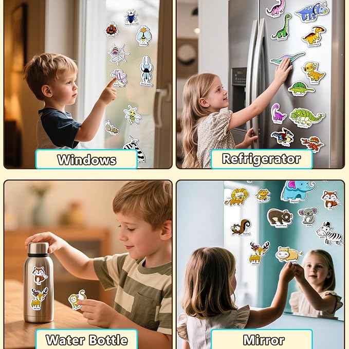 3 Pack Reusable Sticker Books for Kids, Waterproof Puffy Stickers - Match the Shape and DIY Scene, Toddler Travel Essential Quiet Time Activities Toys - Dinosaur, Animal and Insect (2-6 Age)