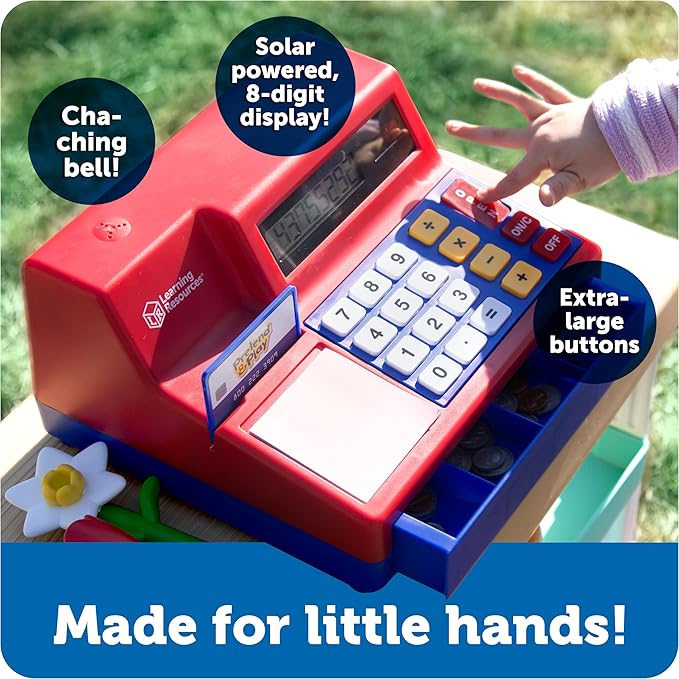 Learning Resources Pretend & Play Calculator Cash Register Toy - Gift for Kids, Toddler Toys, Play Money & Credit Card, Shopping Store Playset, Educational Preschool Activities