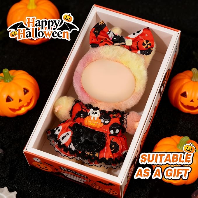 Halloween Doll Clothes for Labubu, Dolls Outfit Set for 17cm (6-6.7 inch) Dolls - Dress Up Set for Labubu Costumes & Accessories | Gift for Any Occasions | Doll Not Included (Halloween Bow)