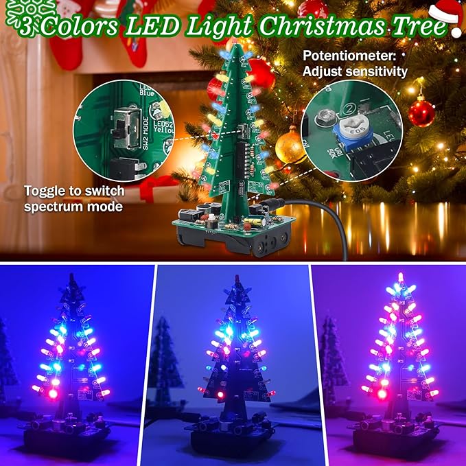 3D Christmas Tree Soldering Kit, Icstation DIY Soldering Practice Kit Spectrum Light Xmas Tree Soldering Assemble Kit for Teaching Learning STEM Educational