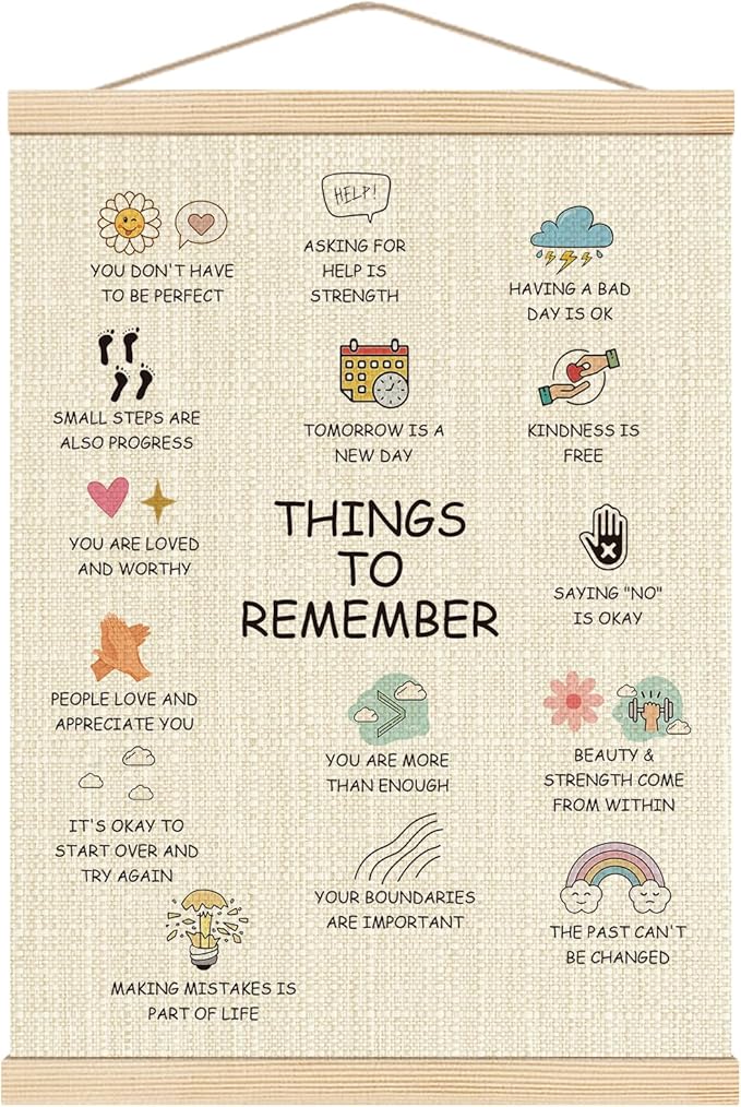 Boat Wades Mental Health Things to Remember Poster Hanger Frame, Inspirational Anxiety Relief Wall Art Hanging Banner Decor for Therapy Office School Counselor Office Calming Corner, 12x16