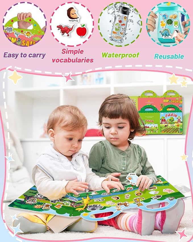 3 Pack Reusable Sticker Book for Toddlers 2-4 Years, Toddler Sticker Book for Kids, Toddler Activities Crafts Preschool Learning Travel Toys Birthday Gifts for Boys Girls Ages 1-3, 2-4, 3-5