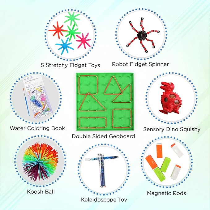 Travel Essentials for Kids – Bundle of Various Toys and Activities for Airplanes, Road Trips or Quiet Time – Sensory Toys and Travel Games for Boys & Girls -Toys ONLY- (Red)