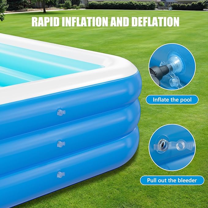 Inflatable Pool for Kids and Adults, 115" x 68" x 22" Blow Up Pools, Rectangular Family Swimming Pool