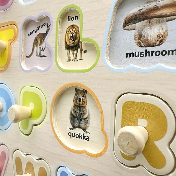 QUOKKA Wooden Puzzles for Toddlers 1-3 - 8 Montessori Toddler Puzzles Ages 2-4 in a Rack - Learning Alphabet Numbers Animals Toy for Kids 3-5 - Wood Games Gift for Boys and Girls