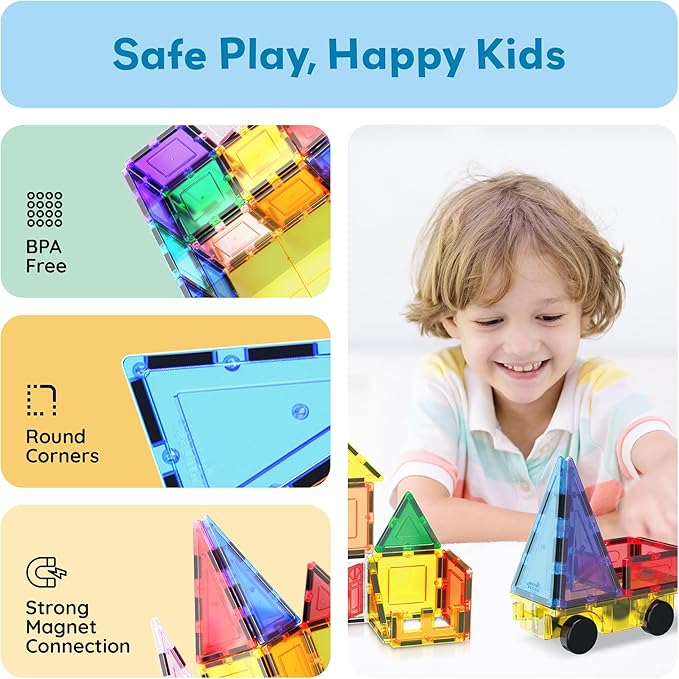 PicassoTiles Magnetic Toys Panda & Monkey Parents Set Magnet Tile Block Compatible Add-Ons Expansion Pack with Panda, Cub, Monkey and Baby Monkeys Learning Educational Toddler Sensory Play Toy Ages 3+