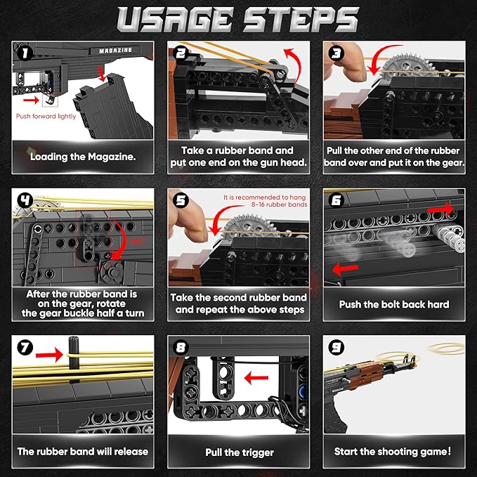 Building Block Gun for Adults, 1:1 AKM-47 Model Gun with Functional Rubber Band Shooting Mechanism, Collectible Gift for Military Weapon Toy Lovers,Educational STEM Toy Set for Boys Age 12+, 1166Pcs