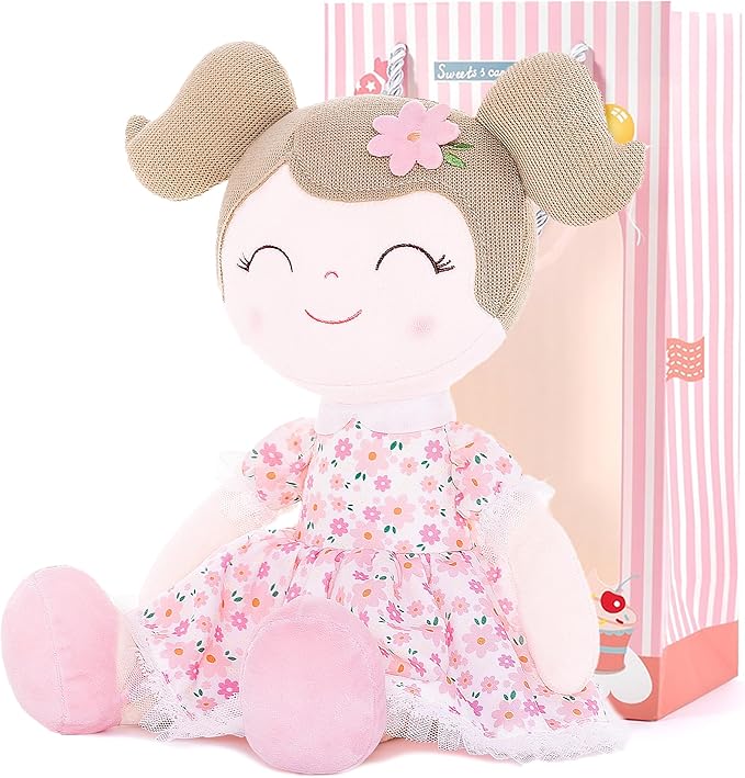 Gloveleya Baby Girl Gift First Baby Doll Plush Doll Print Sunflowers 15.5" with Gift Box