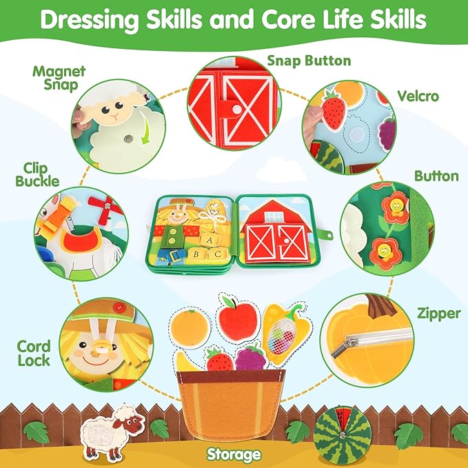 HomeEvolution Farm Busy Book for Toddlers 1-3, Montessori Busy Board for 1 Year Old, Airplane Toys for Toddlers 1-3, Car and Road Trip Travel Toy, Quiet Educational Activity Book, Fine Motor Skills