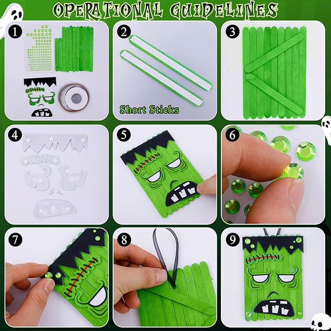 NRWRTY 25 Sets Halloween Crafts Kits,Arts and Crafts with DIY Ghost Pumpkin Felt Stickers Craft Sticks for Halloween Party Favors