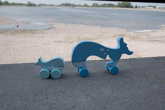 Big & Little Whale Push Toy by Jack Rabbit Creations- 2 in 1 Wooden Roller Animals- STEM Toys for Toddlers Develops Coordination- Ages 18 Months+