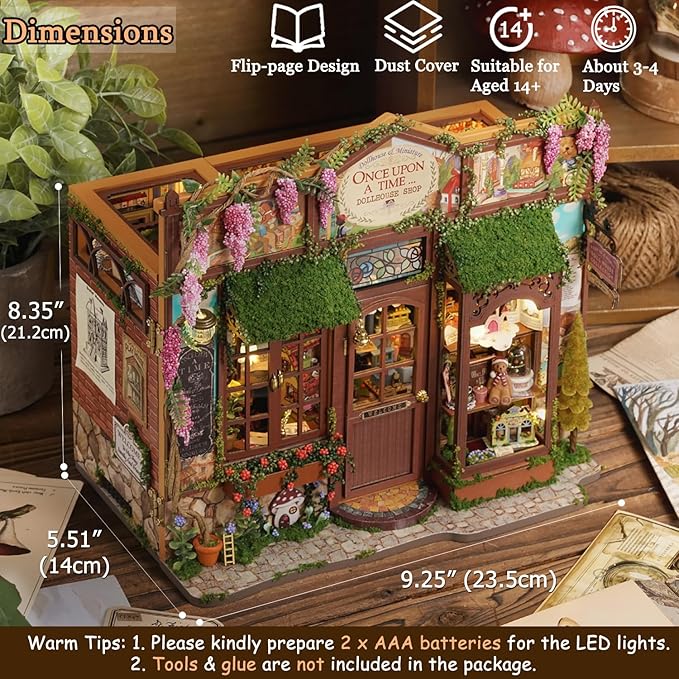 TuKIIE DIY Miniature House Kit with Furniture, 1:24 Scale Creative Room Opened & Closed Wooden Dollhouse Book Nook Plus Dust Proof for Kids Teens Adults(Dollhouse Shop)