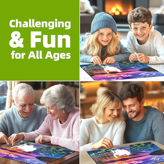 Sunset Lake Dock 1000 Piece Jigsaw Puzzle for Adults Beautiful Wooden Bridge Landscape with Mountains Natural Scenery Vibrant Sky Lily Pads Challenging uzzle for Game Night & Home Decor (27" x 20")