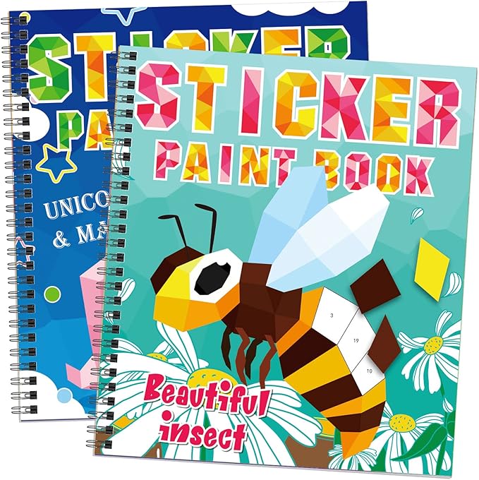 TBEEJ 2PCS Crafts for Kids Ages 4-8 Sticker Paint Books Includes Unicorn Queen Insect Witch Monster and More Designs Gift Party Create 20 Pictures（Sticker Sheets are Separate）