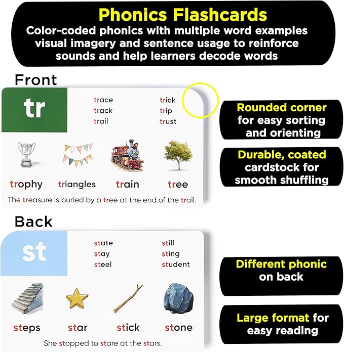 Think Tank Scholar 1000+ Words Phonics Flash Cards + Prefixes & Suffixes (Award Winning) 122 Phonics, 6 Teaching Methods & 6 Fun Games – Preschool, Kindergarten 1st, 2nd, 3rd Grade Homeschool Ages 4-8