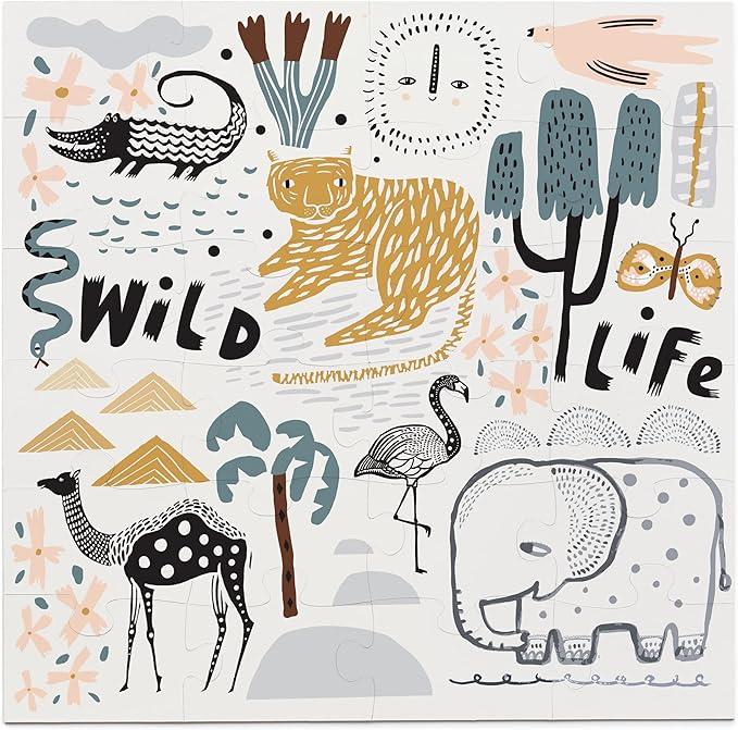 Wee Gallery Floor Puzzle, 24-Piece Jumbo Jigsaw Puzzles for Toddlers, Early Learning Activity, Cognitive and Fine Motor Skills Development, Learning Toys for Toddlers, Wild Life