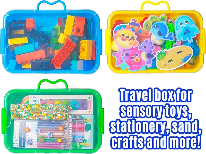 3 Pack, Empty Sensory Bin, Wheat Straw Material，13.5 Inch Storage Container, Portable Plastic Storage Bins, Stackable Play Tray for toys,arts,crafts and sand.