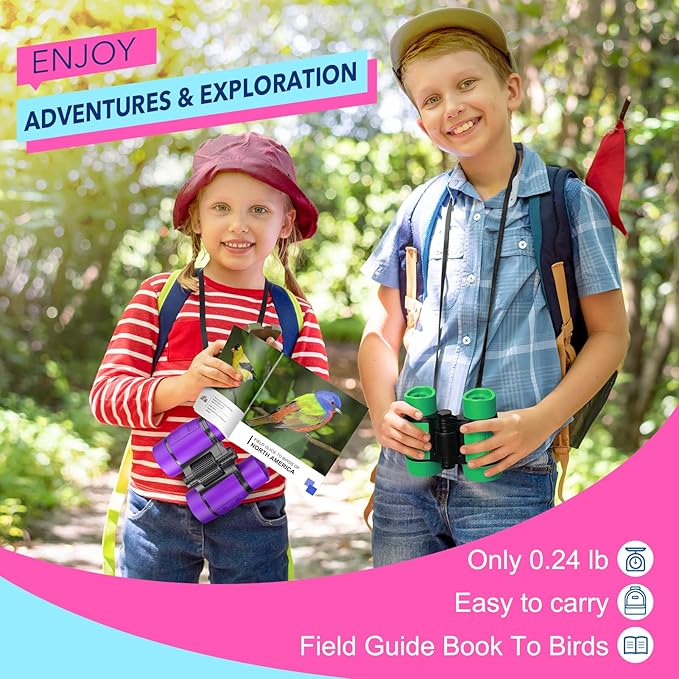 Girls Toys Age 3-7: LET'S GO! Compact Bird Watching Binoculars for Kids Ages 3 4 5 6 7 Year Old Girl Boy Gifts Idea Outside Travel Educational Toy for Kid Preschool Toddler Stocking Stuffers