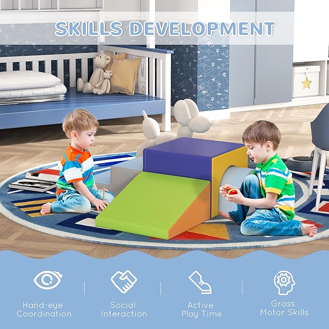 Qaba Climbing Toys for Toddlers and Children, Easy-to-Clean 4 Piece Soft & Safe Kids Foam Play Set for Crawling or Sliding, Contemporary